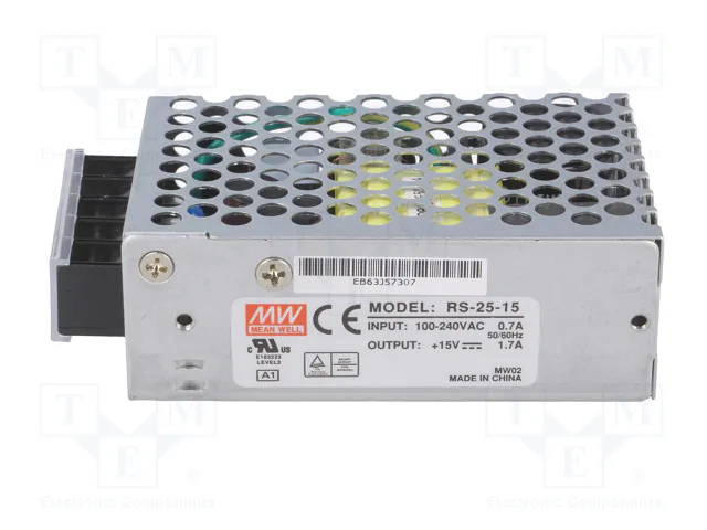 MEAN WELL RS-25 Alimentador de módulo 25W 15VDC 1,7A MEAN WELL RS-25 Alimentador de módulo 25W 15VDC 1,7A