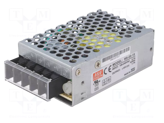 MEAN WELL RS-25 Alimentador de módulo 25W 15VDC 1,7A MEAN WELL RS-25 Alimentador de módulo 25W 15VDC 1,7A