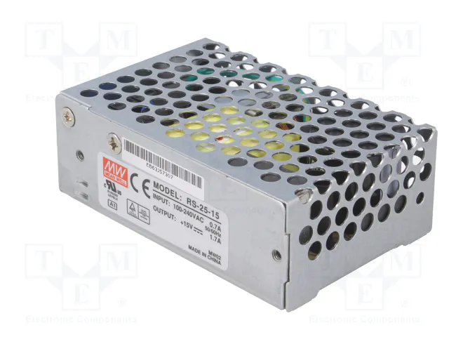 MEAN WELL RS-25 Alimentador de módulo 25W 15VDC 1,7A MEAN WELL RS-25 Alimentador de módulo 25W 15VDC 1,7A