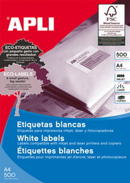 Apli 01795 Etiquetas Blancas Autoadhesivas 105x42.4 mm Formato A4 para Impresoras Inkjet, Láser y Fotocopiadoras Caja 500 Hojas