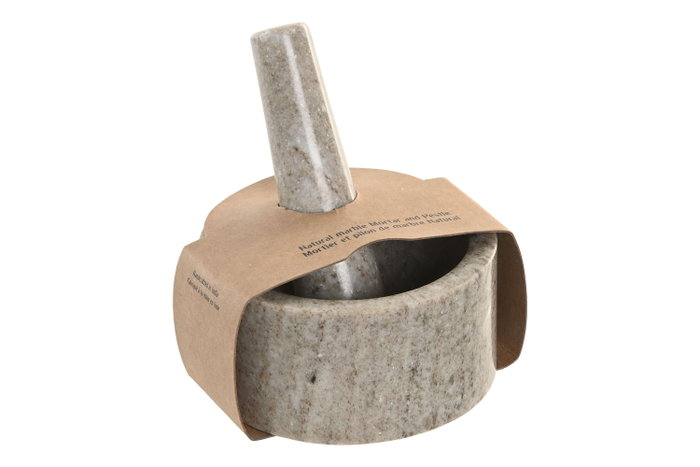 DKD Home Decor Mortero de Mármol Beige 12,5x12,5x7,5 cm