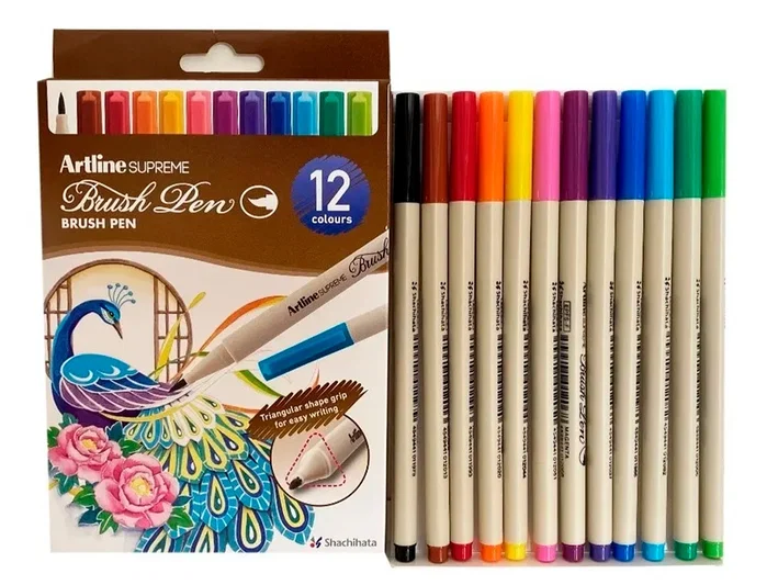 Artline Rotulador Supreme Brush Punta Pincel Base Agua Bolsa 12 Unidades Colores Surtidos