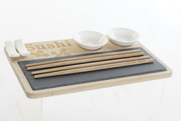 DKD Home Decor Sushi Set 9 Bambú Pizarra 28,5x18,5x2,6 Natural