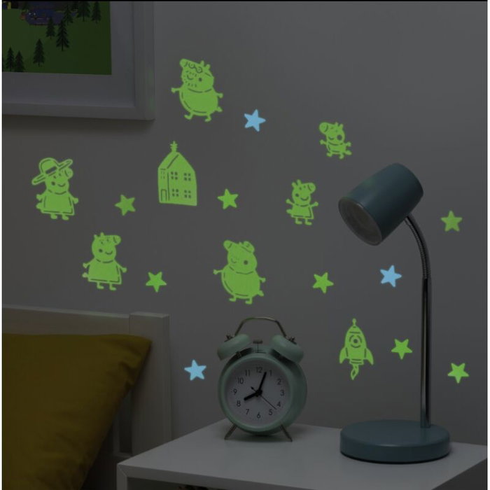 Paladone Vinilo Decorativo Peppa Pig con Estrellas que Brillan en la Oscuridad, Incluye 6 Personajes y 200 Estrellas