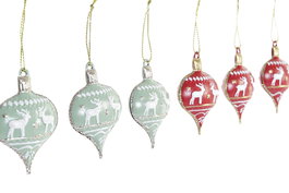 DKD Home Decor Decoración Colgante Navidad Tradicional Corazón Metal Madera Verde Rojo 13 x 2 x 14 cm Set de 6