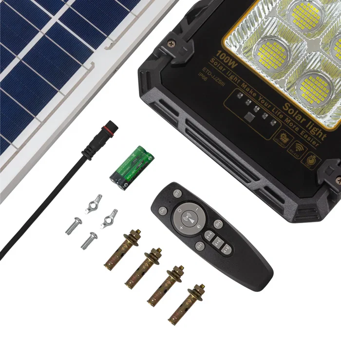 Proyector LED 100W con Panel Solar, Control Remoto e IP65 Blanco Frío [1916-FLSOL-100W-CW]