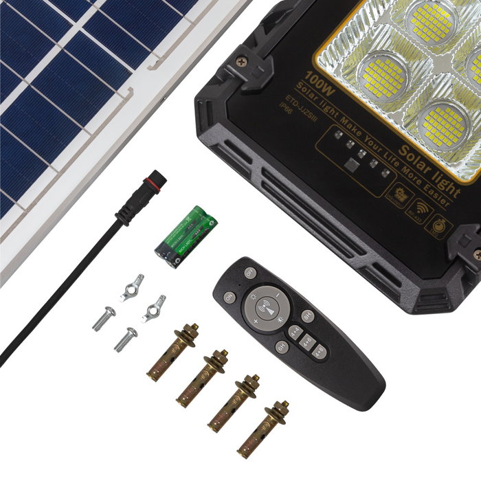 Proyector 100W con Panel Solar Control Remoto IP65