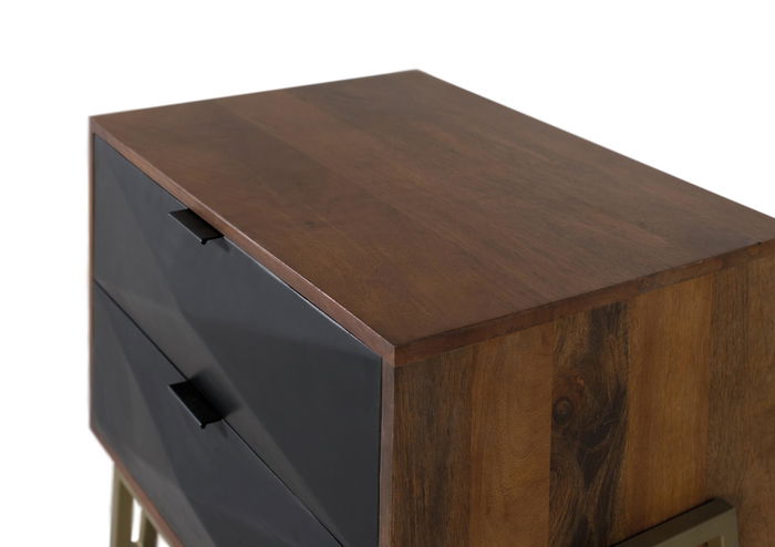 GINER Y COLOMER Mesita de Noche Madera de Mango con Cajones Geométricos, Avellana y Negro