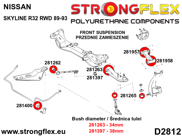 StrongFlex STF281262B Silentblock Brazo Radio Delantero Inferior a Chasis, Alta Flexibilidad, Resistencia Carga Dinámica