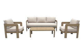 DKD Home Decor Sofá Terraza y Jardín Marrón 75x67x188 cm (AnxLxAl) Set de 4 Piezas Aluminio y Olefina