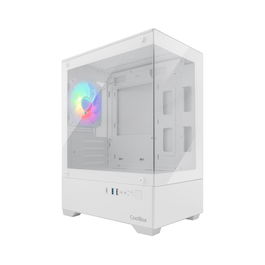 Coolbox Caja de Ordenador Gaming GM200 Vision Lite, Torre Compacta M-ATX/ITX, Cristal Templado, Compatible con Gráficas 280 mm, USB-C, Color Blanco/Negro, sin Fuente