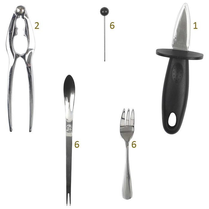 Home Deco Factory Juego De 22 Piezas Marisco Inoxidable - Cuchillo Ostras, Tenedores Ostras, Pinzas Crustáceos y Pinchos