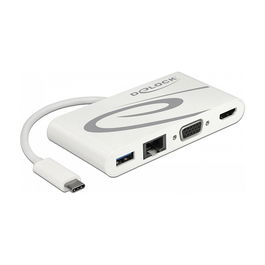 DeLOCK Docking Station USB-C 3.1 con Puerto HDMI 4K 30 Hz, Puerto VGA, Puerto LAN y Carga USB PD