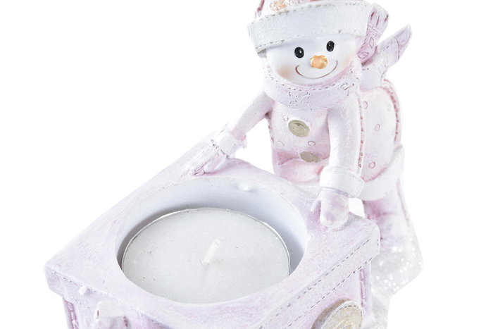 DKD Home Decor Figura Navidad Fantasia Portavela Resina Rosa Blanco 6.5 x 10 x 12 cm