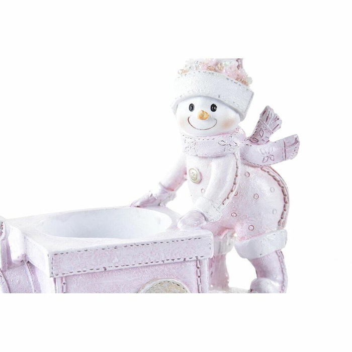 DKD Home Decor Figura de Resina Portavelas Rosa y Blanco