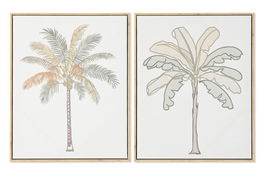 DKD Home Decor Cuadro Decorativo Tropical Verde Blanco Lienzo PS 40 x 50 x 3.2 cm (4 Unidades)