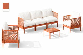 DKD Home Decor - Sofá para Terraza y Jardín 4 Piezas, Color Terracota, 74 cm de Largo x 70 cm de Alto x 222 cm de Ancho