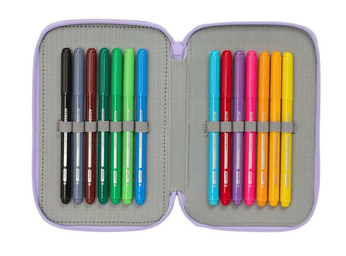 Safta Plumier Triple Estuche Escolar con 37 Piezas, Capacidad 12.5 x 19.5 x 5.5 cm, Para Material de Oficina y Papelería