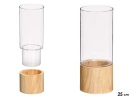 GIFTDECOR Jarrón Acrílico Cilíndrico con Base de Madera 10x10x25cm