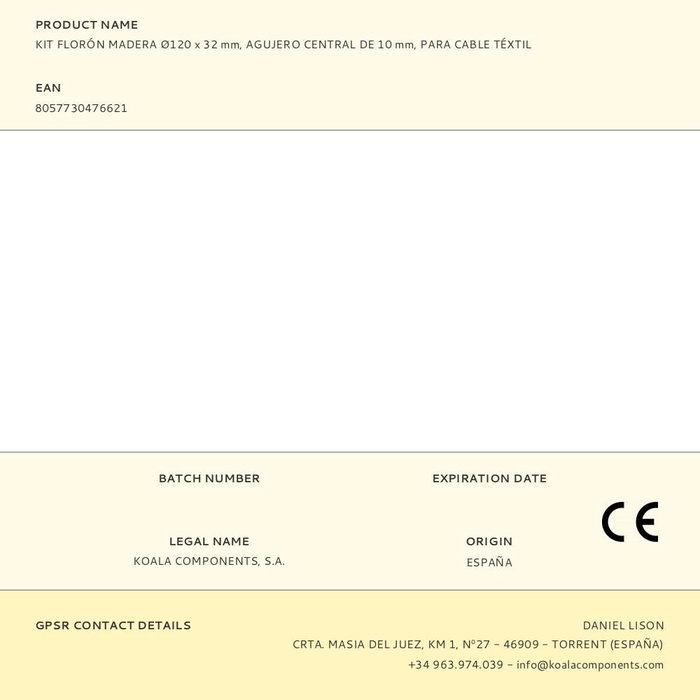 Creative Kit Florón Madera Ø120 x 32 mm, Agujero 10 mm, para Cable Textil con Tornillería Incluida Creative Kit Florón Madera Ø120 x 32 mm, Agujero 10 mm, para Cable Textil con Tornillería Incluida
