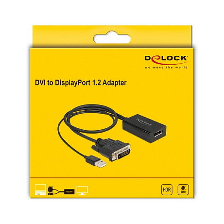 DeLOCK Adaptador DVI Macho a DisplayPort 1.2 Hembra 4K HDR, 50 cm, Negro, Referencia 89109 (Análogo al DELOCK)