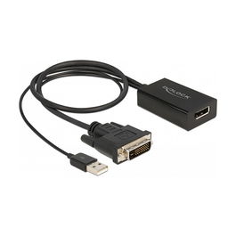 DeLOCK Adaptador DVI Macho a DisplayPort 1.2 Hembra Negro, 4K HDR, 3840x2160, Cable 50 cm, HDCP 1.4, Plug and Play, STDP2600