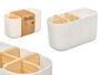 BERILO Organizador de Cosméticos de Plástico y Bambú con 5 Huecos, Blanco-Bambu