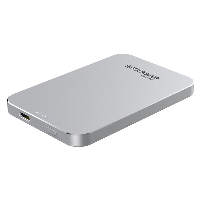 RealPower Powerbank PB-5000 MAG, 5000 mAh, Carga Inalámbrica 15W, Compatible MagSafe, Plata