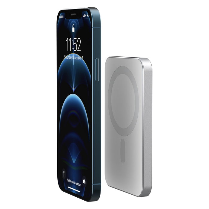 RealPower Powerbank PB-5000 MAG, 5000 mAh, Carga Inalámbrica 15W, Compatible MagSafe, Plata