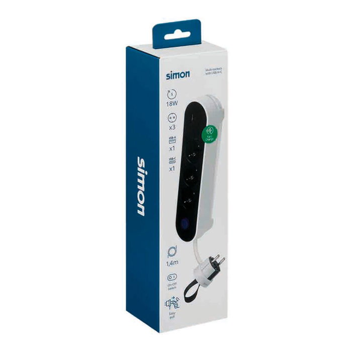 Simon Base múltiple 3 tomas Schuko y 2 USB (A/C)