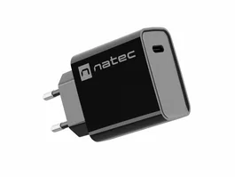 Natec Ribera Cargador USB-C 20W Power Delivery Quick Charge 3.0 con PPS, Compatible Universal, Carga Rápida, Negro