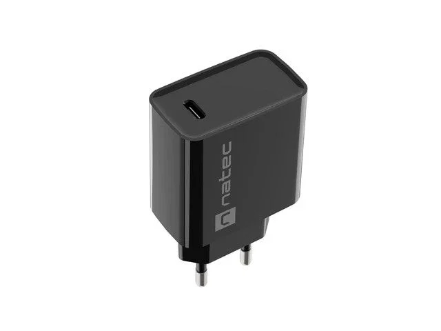 Natec Ribera Cargador USB-C 20W Power Delivery Quick Charge 3.0 con PPS, Compatible Universal, Carga Rápida, Negro