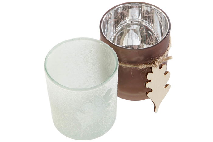 DKD Home Decor Set de 5 Portavelas Marron Cristal MDF 14 x 2 x 36 cm