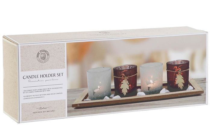 DKD Home Decor Set de 5 Portavelas Marron Cristal MDF 14 x 2 x 36 cm