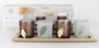 DKD Home Decor Set de 5 Portavelas de Cristal con Bandeja de MDF Marrón