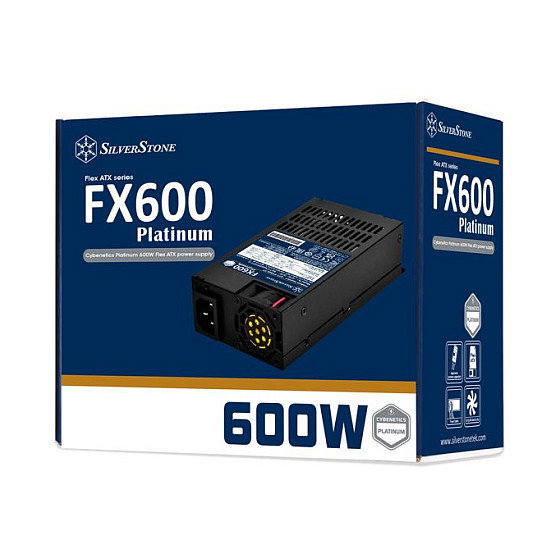 Silverstone FX600 Platinum - Fuente de alimentación 600W 80 Plus Platinum, Flex ATX, 2x PCIe 6+2 pines, Cableado no modular, color Negro, SST-FX600-PT