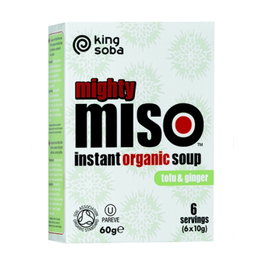 KING SOBA Sopa Miso Instantánea con Tofu y Jengibre - 6 Sobres x 10g - Bio, Vegana, Sin Gluten