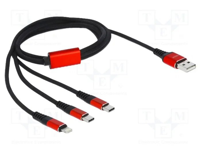 DeLOCK Cable de carga 3 en 1 USB-A a Lightning / 2 x USB Type-C 1 m Negro/Rojo DeLOCK Cable de carga 3 en 1 USB-A a Lightning / 2 x USB Type-C 1 m Negro/Rojo