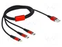 DeLOCK Cable de carga 3 en 1 USB-A a Lightning / 2 x USB Type-C 1 m Negro/Rojo