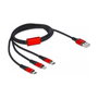 DeLOCK Cable de carga 3 en 1 USB-A a Lightning y 2 x USB-C, 1 m, Negro/Rojo