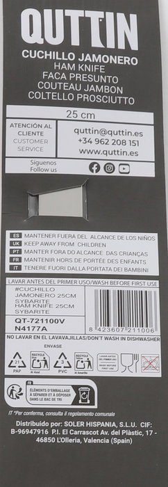 Quttin Colección Sybarite Cuchillo Jamonero 25 cm Acero Inoxidable (8 Unidades)