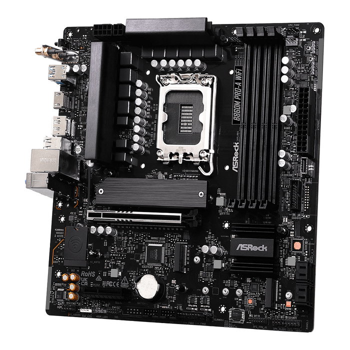 ASRock B860M Pro-A WiFi, Placa Base Micro ATX Intel B860, Socket LGA 1851, WiFi 6E, Bluetooth 5.3, 2.5Gb Ethernet, DDR5 256GB, PCIe 5.0, DisplayPort 1.4, USB 3.2 Gen 2x2 Tipo-C