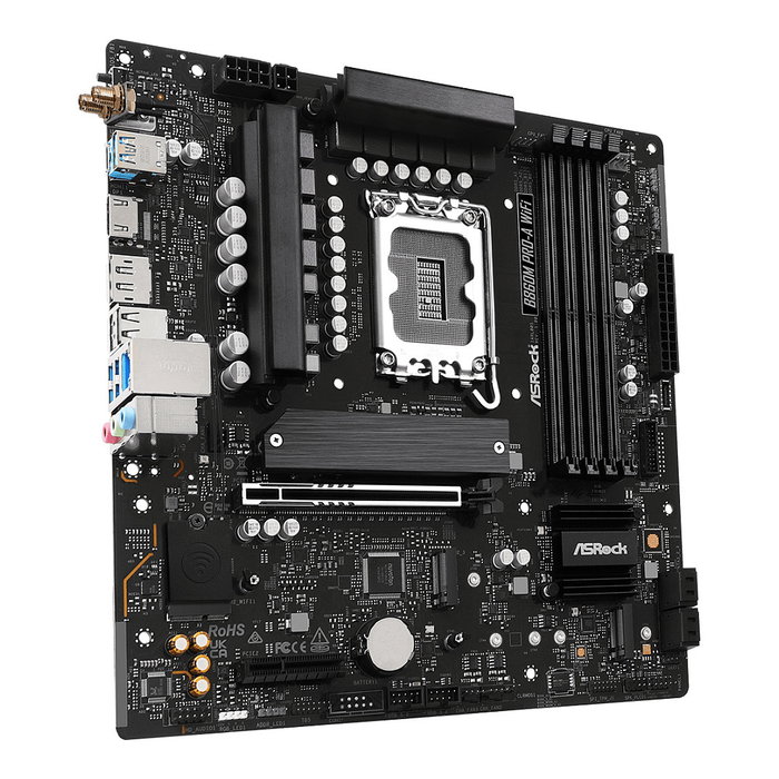 ASRock B860M Pro-A WiFi, Placa Base Micro ATX Intel B860, Socket LGA 1851, WiFi 6E, Bluetooth 5.3, 2.5Gb Ethernet, DDR5 256GB, PCIe 5.0, DisplayPort 1.4, USB 3.2 Gen 2x2 Tipo-C