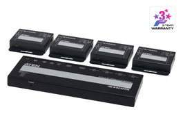 Aten Distribuidor / Splitter HDMI 4K sobre CAT 6 de 4 Puertos VS1824KIT-AT-G, Kit con 4 Receptores, Salida HDMI Local y POC