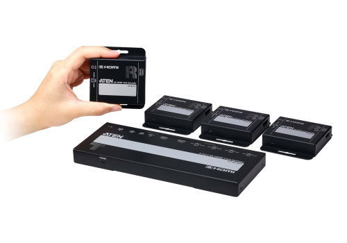 Aten Distribuidor / Splitter HDMI 4K sobre CAT 6 de 4 Puertos VS1824KIT-AT-G, Kit con 4 Receptores, Salida HDMI Local y POC