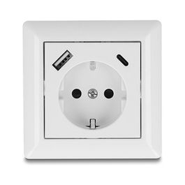 DeLOCK Enchufe de Pared con 2 USB - 1 Tipo-A y 1 Tipo-C con PD 3.0, 18W, Blanco, Type F