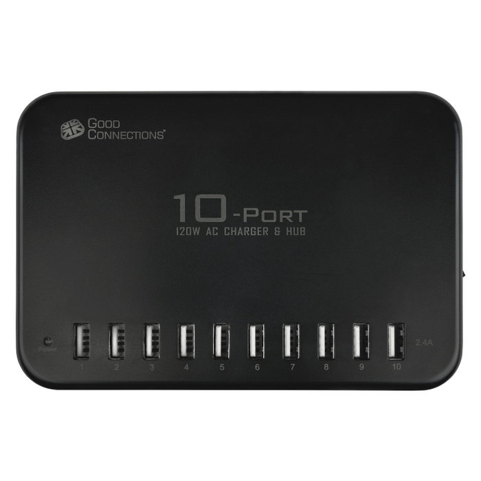 GoodConnections Estación de Carga USB de Sobremesa 120W 10 Puertos USB-A 5V 2.4A Negra con Cable 1.5m PCA-D002S GoodConnections Estación de Carga USB de Sobremesa 120W 10 Puertos USB-A 5V 2.4A Negra con Cable 1.5m PCA-D002S