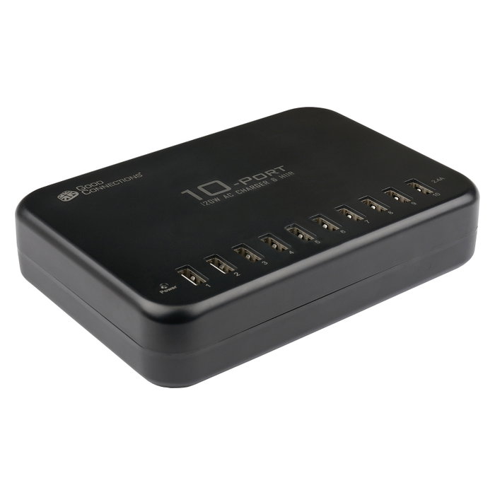 GoodConnections Estación de Carga USB de Sobremesa 120W 10 Puertos USB-A 5V 2.4A Negra con Cable 1.5m PCA-D002S GoodConnections Estación de Carga USB de Sobremesa 120W 10 Puertos USB-A 5V 2.4A Negra con Cable 1.5m PCA-D002S