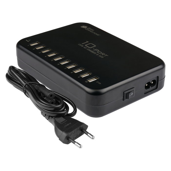 GoodConnections Estación de Carga USB de Sobremesa 120W 10 Puertos USB-A 5V 2.4A Negra con Cable 1.5m PCA-D002S GoodConnections Estación de Carga USB de Sobremesa 120W 10 Puertos USB-A 5V 2.4A Negra con Cable 1.5m PCA-D002S