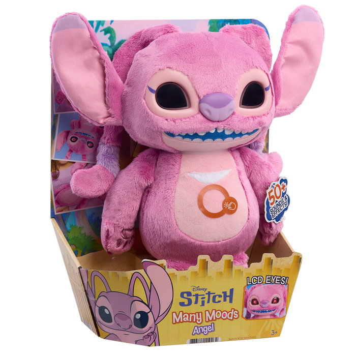 Just Play Peluche Disney Stitch Angel Many Moods, 34 cm, con Ojos LCD y Más de 50 Sonidos, Multilingüe